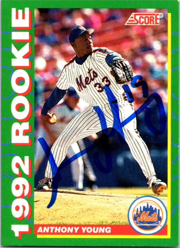 782877 Anthony Young Autographed Baseball Card -   York Mets, LC 1992 Score Rookie No.14