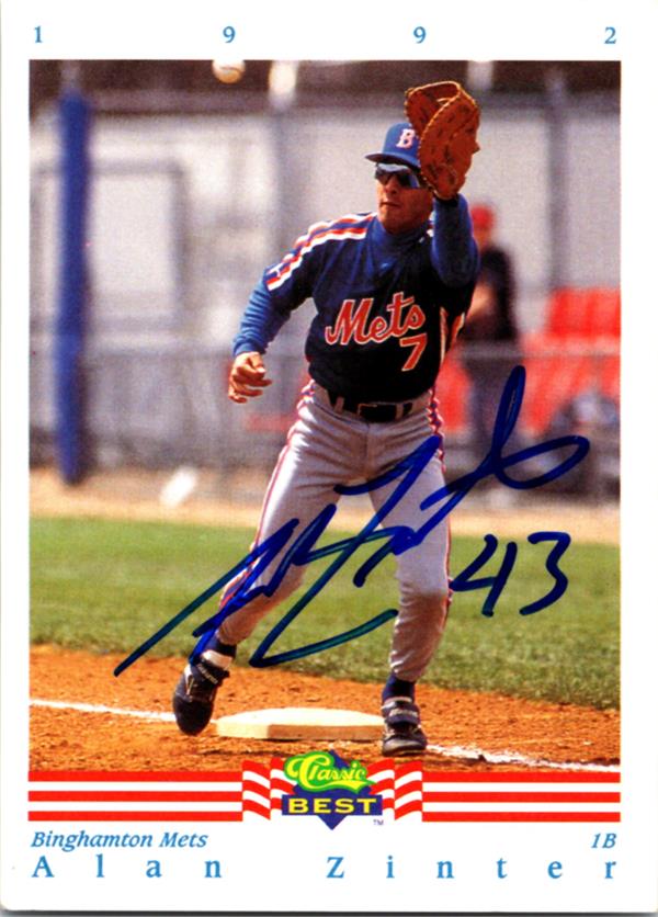 781868 Alan Zinter Autographed Baseball Card - Binghamton Mets 1992 Classic Best No.28