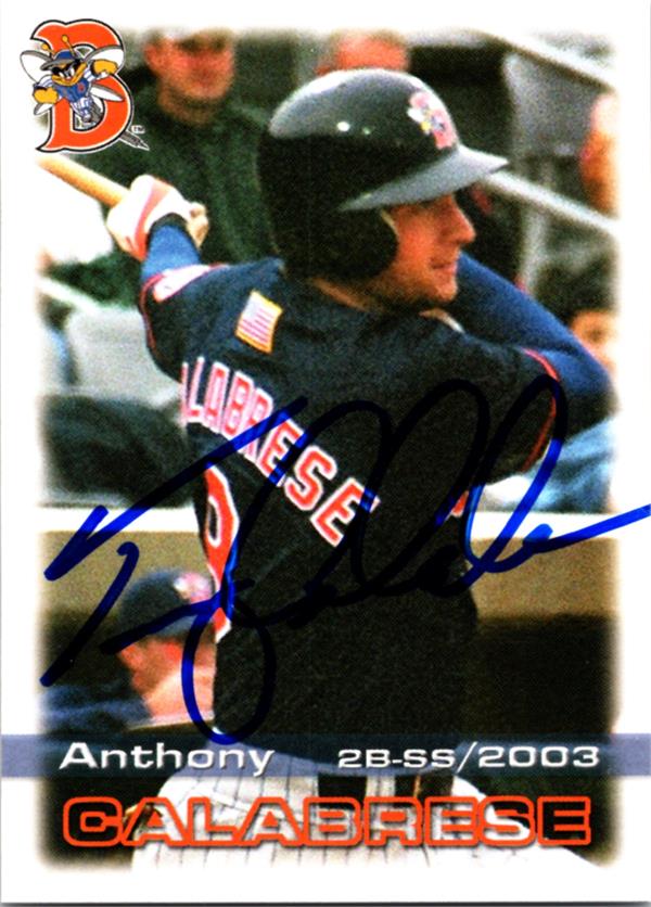 781926 Anthony Calabrese Autographed Baseball Card - Binghamton Mets 2002 Choice No.8