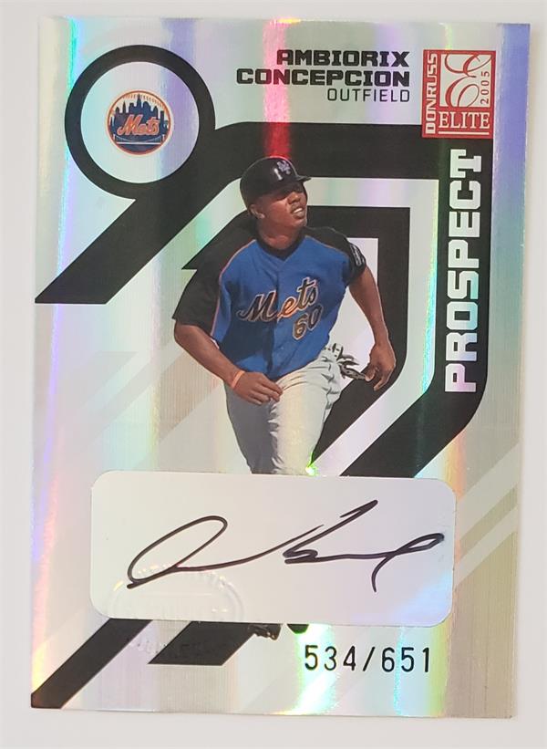 782020 Ambiorix Concepcion Autographed Baseball Card -   York Mets 2005 Donruss Elite Refractor No.174