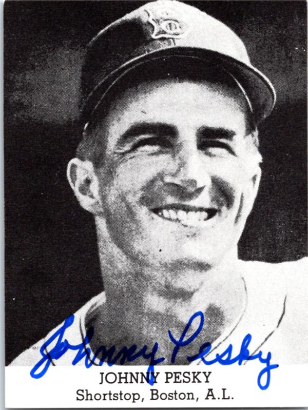 782951 Johnny Pesky Autographed Baseball Card - Boston Red Sox 1991 Tip Top Bread Reprint