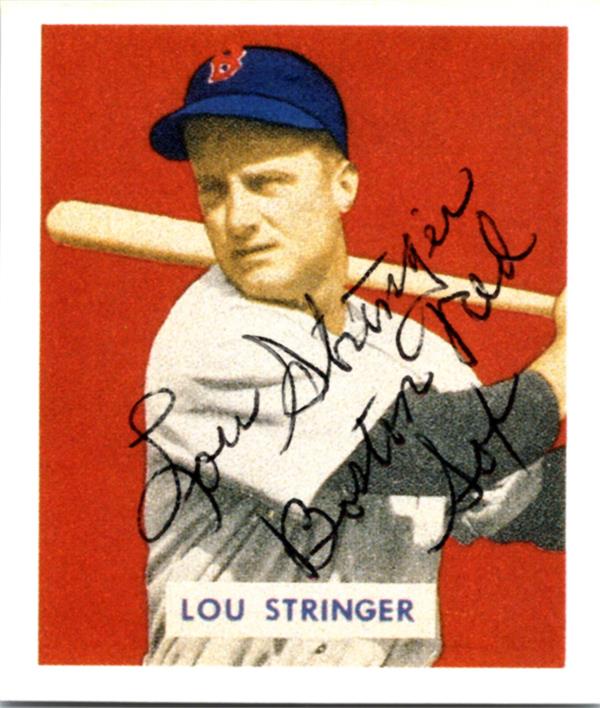 783000 Lou Stringer Autographed Baseball Card - Boston Red Sox 1988 CCC 1949 Reprint No.183