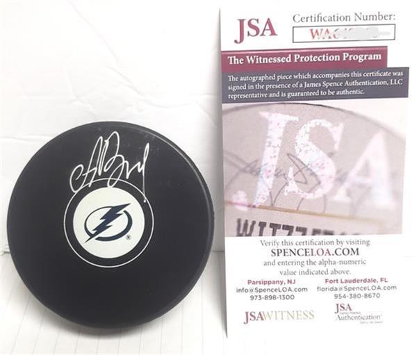 Picture of Autograph Warehouse 783354 Andrei Vasilevsky Autographed Hockey Puck - Tampa Bay Lightning JSA Authenticated with Display Cube