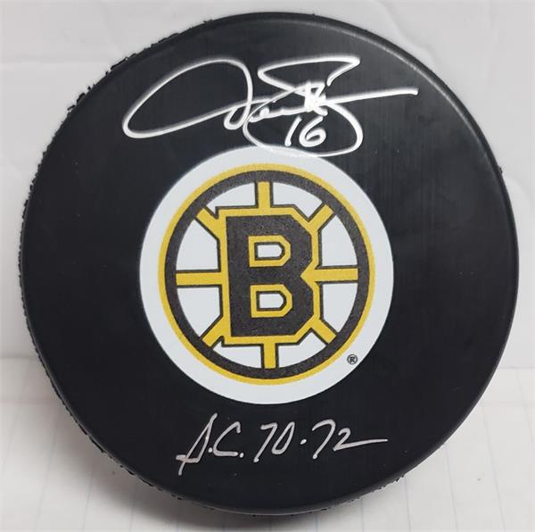 Picture of Autograph Warehouse 783398 Derek Sanderson Autographed Hockey Puck - Boston Bruins Inscribed SC 70 72 with Display Cube