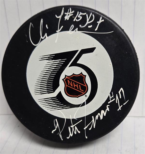 Picture of Autograph Warehouse 783537 Chris Ferraro & Peter Ferraro Autographed Hockey Puck - 75th Anniversary NHL Rangers