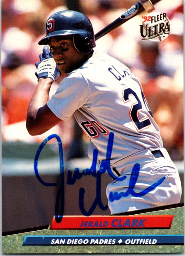 781283 Jerald Clark Autographed Baseball Card - San Diego Padres 1992 Fleer Ultra No.275