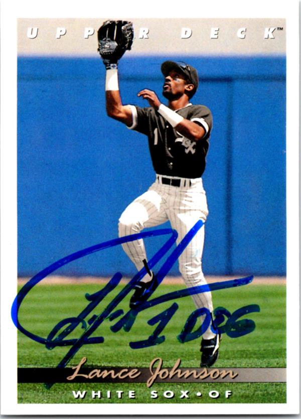 781311 Lance Johnson Autographed Baseball Card - Chicago White Sox 1992 Upper Deck No.280