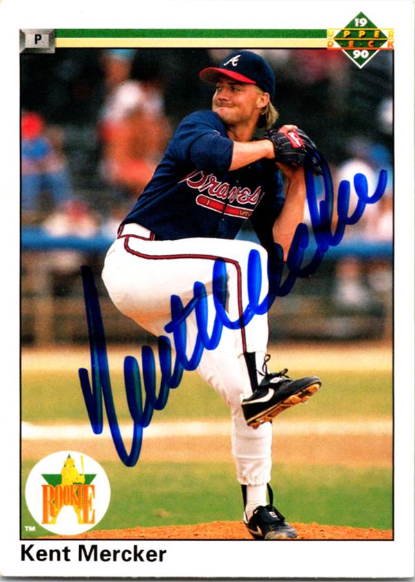 781325 Kent Mercker Autographed Baseball Card - Atlanta Braves 1990 Upper Deck Rookie No.63