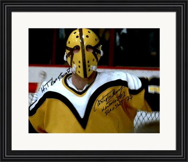 Picture of Autograph Warehouse 726211 Christopher Murney Autographed 8 x 10 in. Photo - Slap Shot Goaltender Hanrahan Inscribed Hit Em Straight Matted & Framed No.SC3