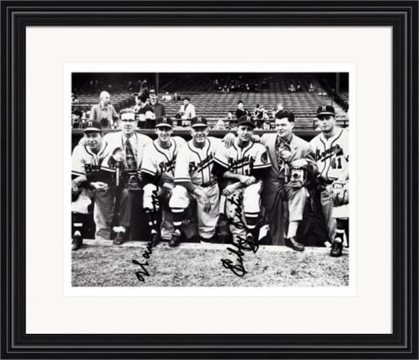 726471 Warren Spahn & Sibby Sisti Autographed 8 x 10 in. Photo - Milwaukee Braves No.2 Matted & Framed