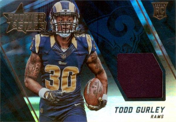 625014 Todd Gurley Player Worn Jersey Patch Football Card - St. Louis Rams 2015 Panini Rookies & Stars Refractor No.RJ28