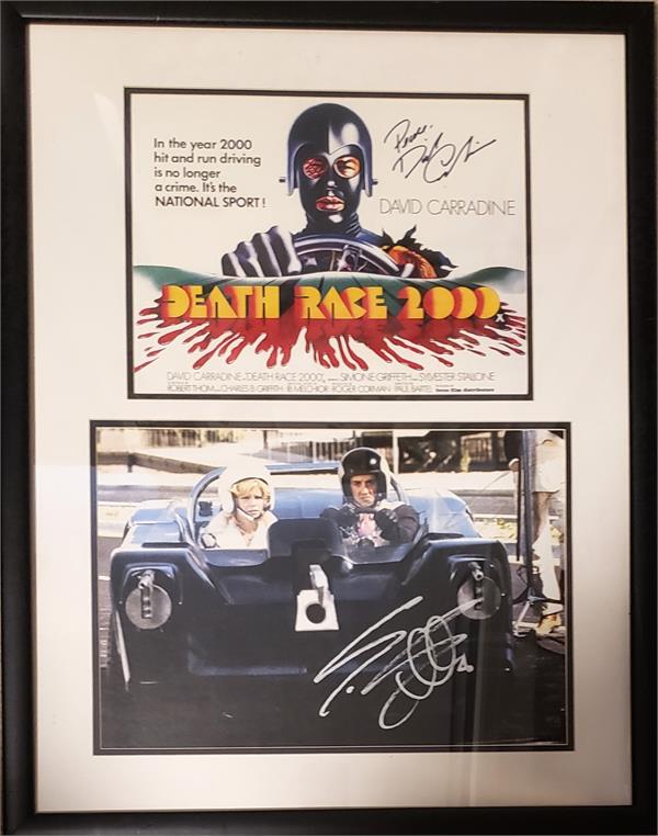 769922 Sylvester Stallone & David Carradine Autographed Death Race 2000 Matted Framed Photo - 11 x 20 in.