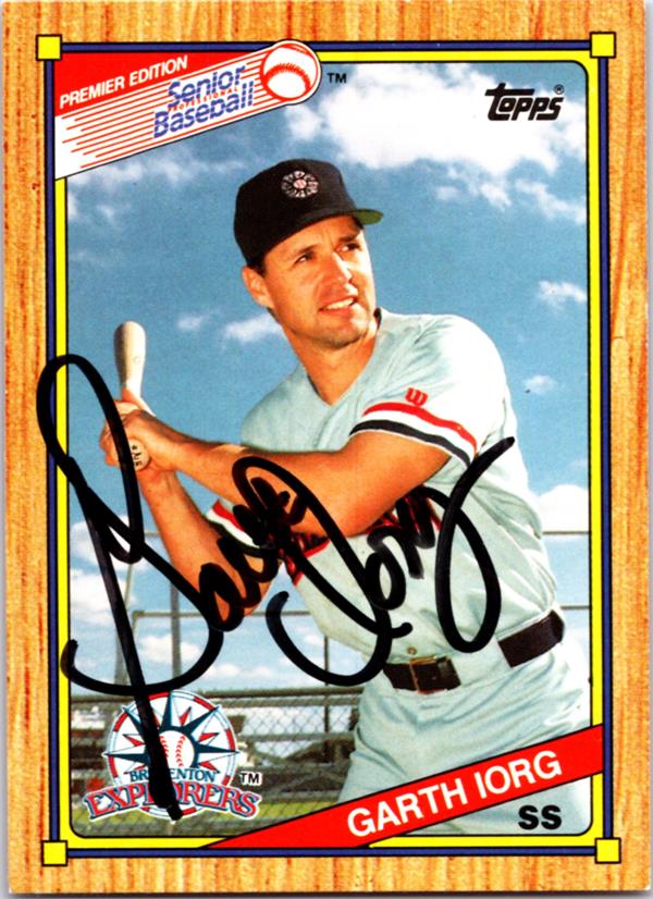 781561 Garth Iorg Autographed Baseball Card - Bradenton Explorers 1989 Topps Senior League No.86