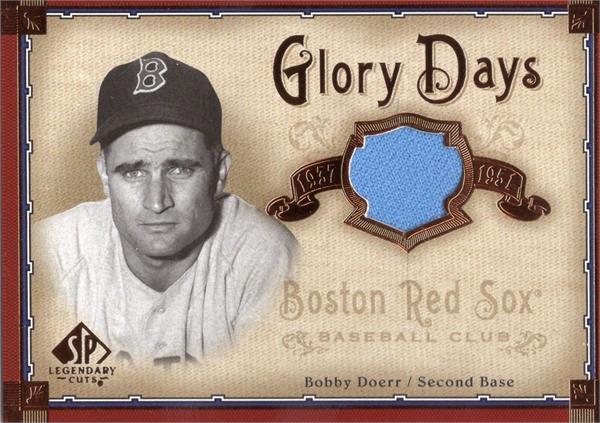 782606 Bobby Doerr Player Worn Jersey Patch Baseball Card - Boston Red Sox 2008 Upper Deck Glory Days No.GDBD