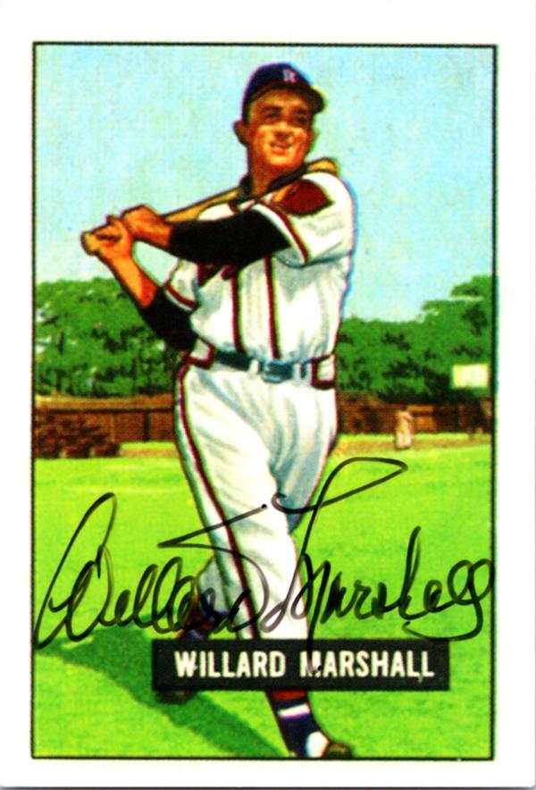 782840 Willard Marshall Autographed Baseball Card - Boston Braves 1986 CCC Reprint Series 1951 Bowman No.98