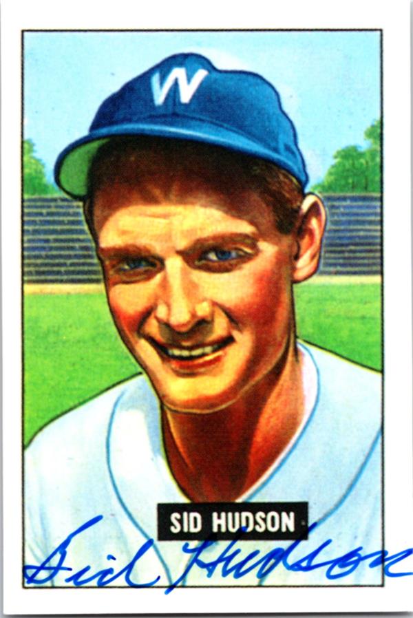 782898 Sid Hudson Autographed Baseball Card - Washington Senators 1986 CCC Reprint Series 1951 Bowman No.169