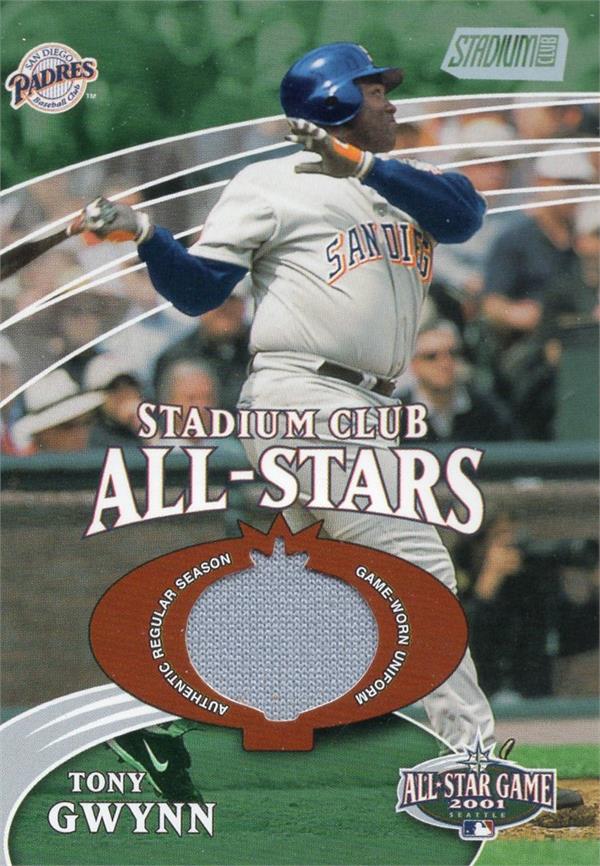 782934 Tony Gwynn Player Worn Jersey Patch Baseball Card - San Diego Padres 2001 Topps Stadium Club All Star No.SCASTG