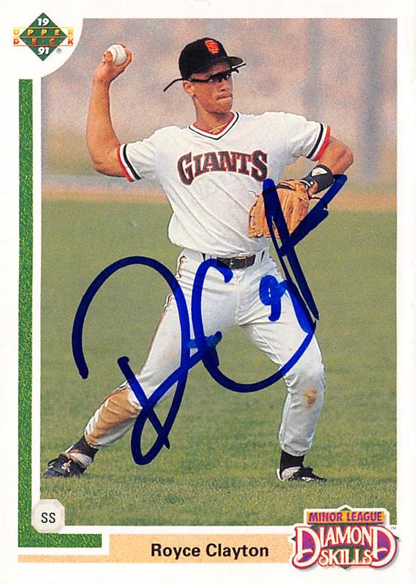 783684 Royce Clayton Autographed Baseball Card - San Francisco Giants 1991 Upper Deck No.4F Poor Condition