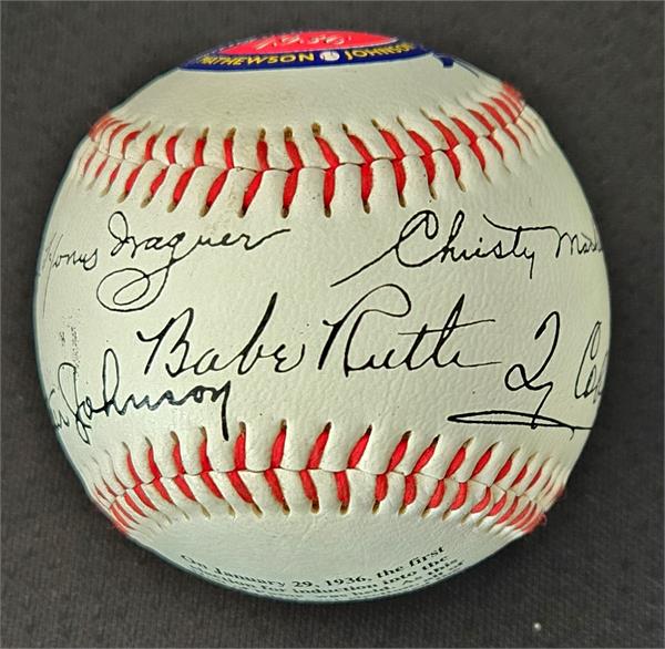 793795 Babe Ruth Ty Cobb Walter Johnson Honus Wagner Christy Mathewson Facsimile Signature Commemorative Ball - 1936 Hall of Fame Class