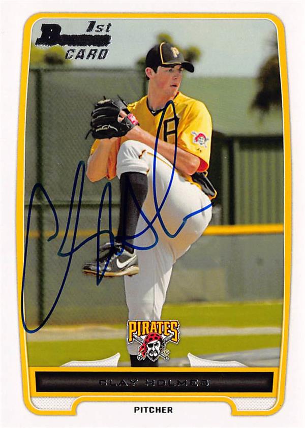 794220 Clay Holmes Autographed Baseball Card 2012 Topps Bowman No.BP77 1st Rookie - Pittsburgh Pirates
