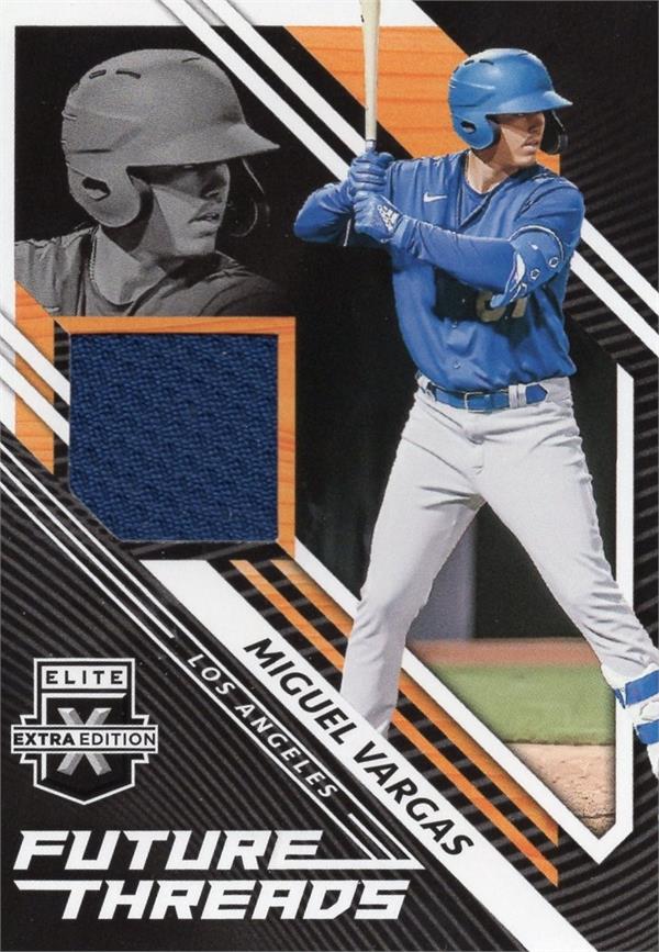 736782 Miguel Vargas Player Worn Jersey Patch Baseball Card - Los Angeles Dodgers 2021 Panini Elite Extra Rookie No.FTMV