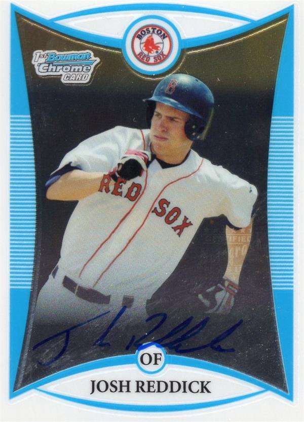 736844 Josh Reddick Autographed Baseball Card - Boston Red Sox 2008 Bowman Chrome 1st Rookie No.BDPP125