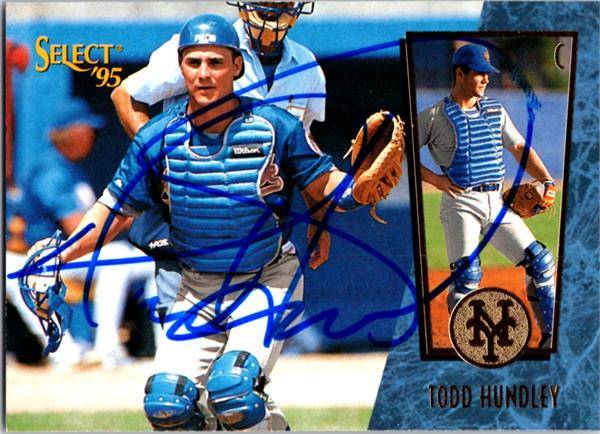 737019 Todd Hundley Autographed Baseball Card -   York Mets 1995 Pinnacle Select No.154