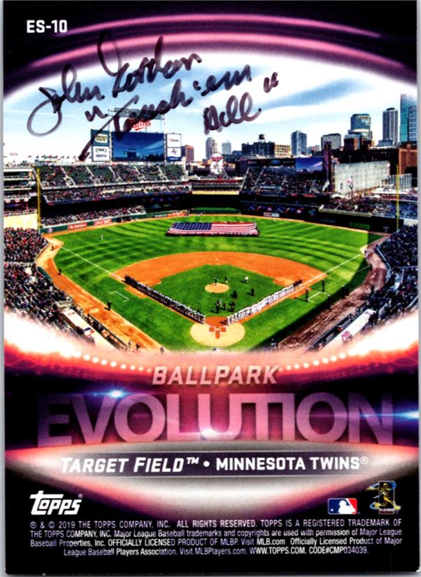 737123 John Gordon Autographed Baseball Card - Minnesota Twins Broadcaster, SC 2019 Topps Target Field No.ES10 Touch EM All
