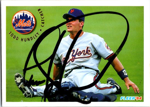 736964 Todd Hundley Autographed Baseball Card -   York Mets 1994 Fleer No.565