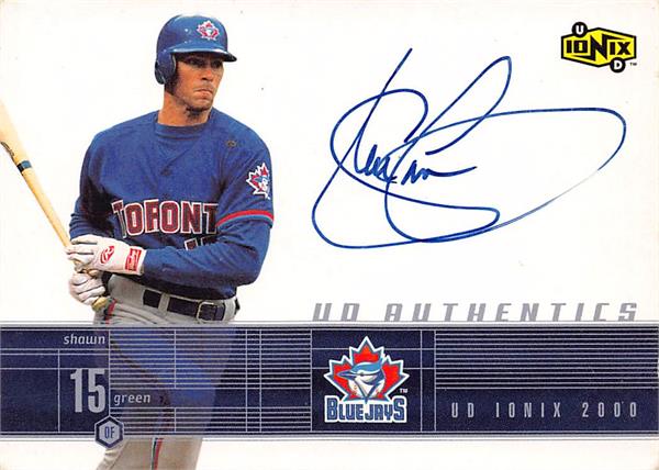 736988 Shawn Green Autographed Baseball Card - Toronto Blue Jays 1999 Upper Deck Ionix No.SG