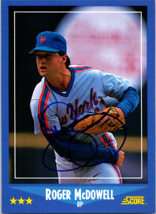 737033 Roger Mcdowell Autographed Baseball Card -   York Mets 1988 Score Glossy No.188