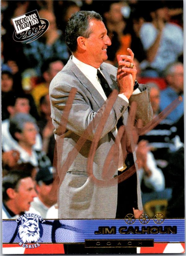 737564 Jim Calhoun Autographed Basketball Card  University of Connecticut Huskies Coach 2002 Press Pass NoG35