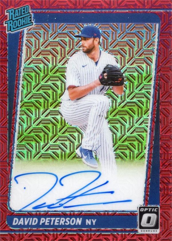 737191 David Peterson Autographed Baseball Card -   York Mets 2021 Donruss Optic Rated Rookie Refractor No.RRSDP LE 7 & 99