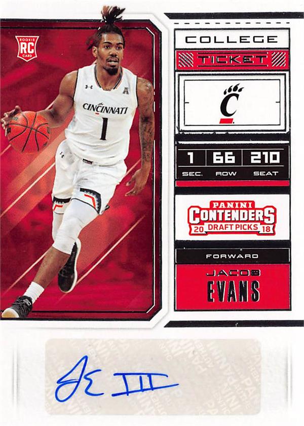 737517 Jacob Evans Autographed Basketball Card - Cincinnati Bearcats 2018 Panini Contenders Rookie No.82