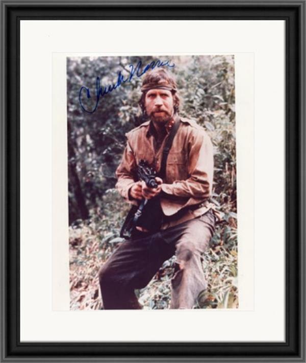 769987 Chuck Norris Autographed 8 x 10 in. Photo - Missing in Action No.1 Matted Framed