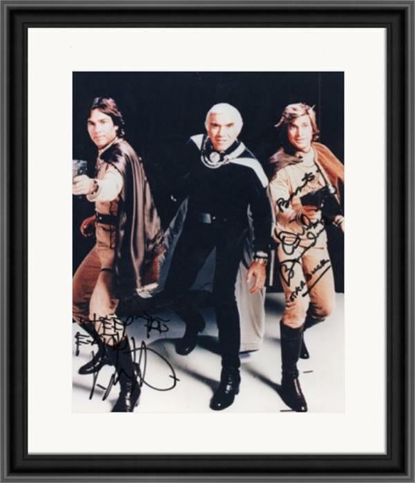 770009 Dirk Benedict & Richard Hatch Autographed 8 x 10 in. Photo - Battlestar Galactica No.1 Matted & Framed
