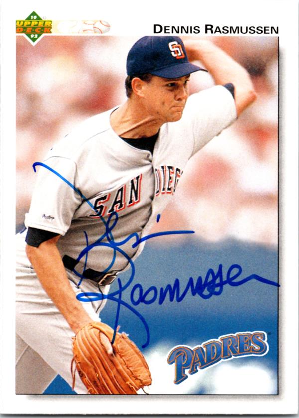 769602 Dennis Rasmussen Autographed Baseball Card - San Diego Padres 1992 Upper Deck No.439
