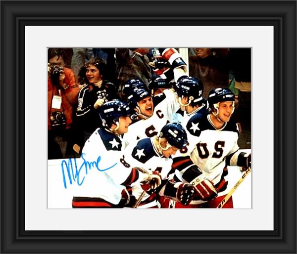 Picture of Autograph Warehouse 793758 Mike Eruzione Autographed 8 x 10 in. Photo - 1980 USA Olympic Hockey Team No.SC16 Matted & Framed