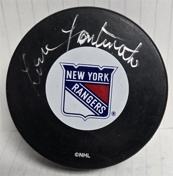 Picture of Autograph Warehouse 783550 Lou Fontinato Autographed Hockey Puck -   York Rangers with Display Cube