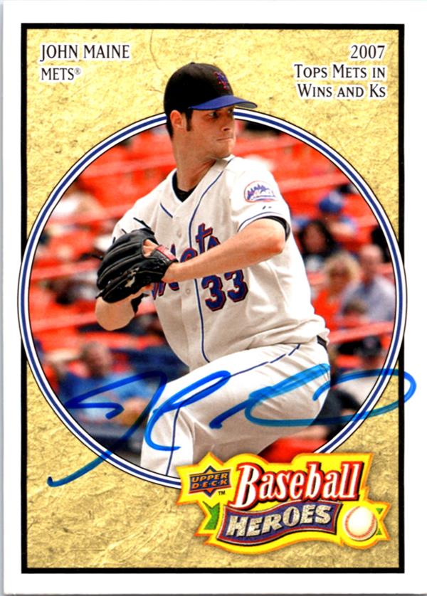 782685 John Maine Autographed Baseball Card -   York Mets, LC 2008 Upper Deck Heroes No.17
