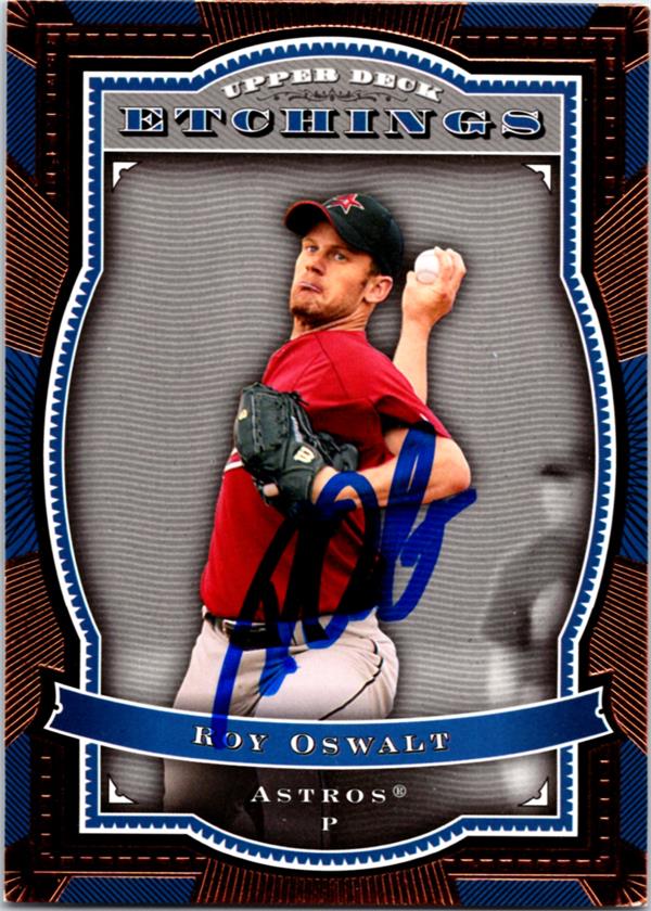 782771 Roy Oswalt Autographed Baseball Card - Houston Astros 2004 Upper Deck Etchings No.33