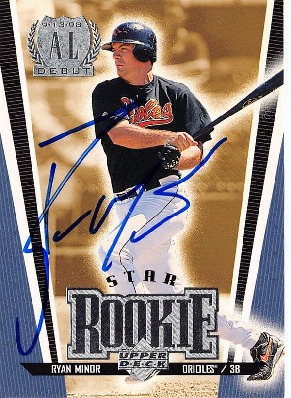 782865 Ryan Minor Autographed Baseball Card - Baltimore Orioles 1999 Upper Deck No.276 Star Rookie