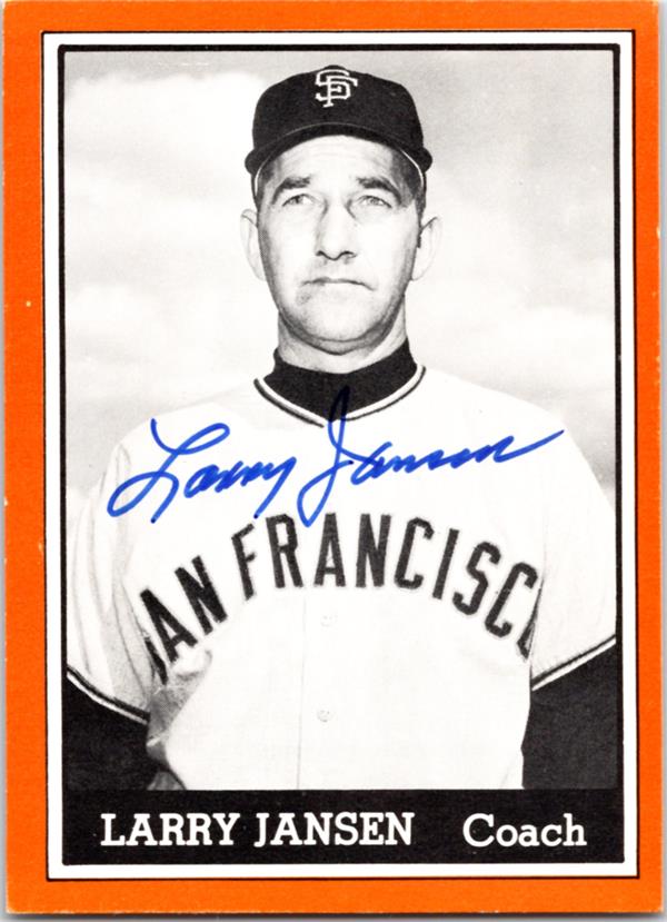 768721 Larry Jansen Autographed Baseball Card - 1962 San Francisco Giants 1981 TCMA No.3