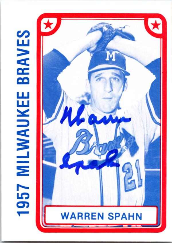 768740 Warren Spahn Autographed Baseball Card - Milwaukee Braves 1980 TCMA No.31