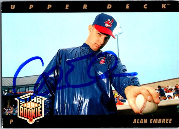 781345 Alan Embree Autographed Baseball Card - Cleveland Indians 1993 Upper Deck Star Rookie No.12