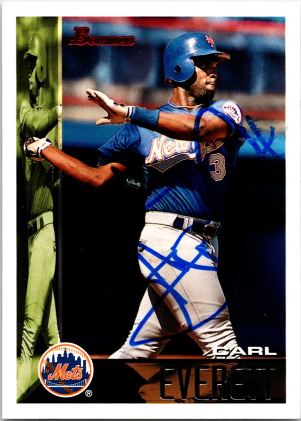 781765 Carl Everett Autographed Baseball Card -   York Mets 1995 Bowman No.20