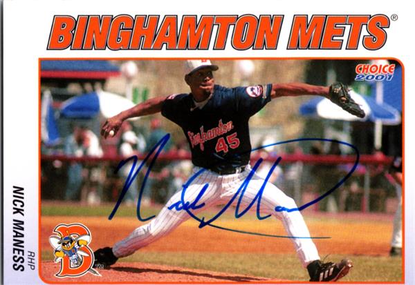 781895 Nick Maness Autographed Baseball Card - Binghamton Mets 2001 Choice No.19