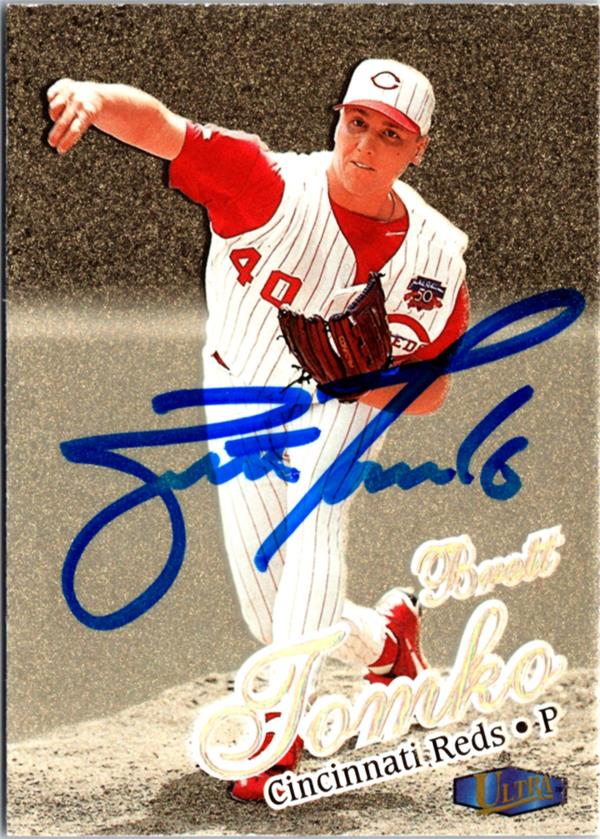 795020 Brett Tomko Autographed Baseball Card - Cincinnati Reds 1998 Fleer Ultra No.153G