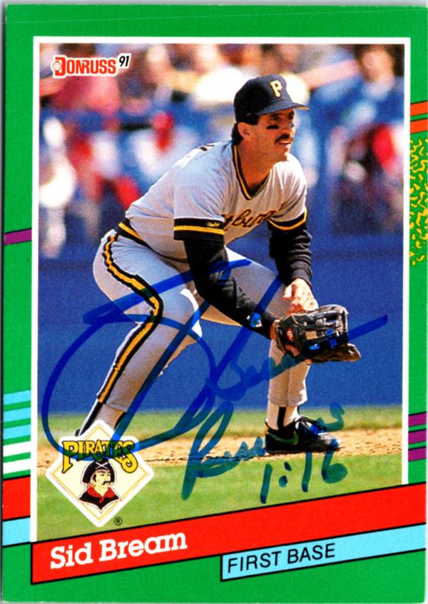 795100 Sid Bream Autographed Baseball Card - Pittsburgh Pirates 1991 Donruss No.644