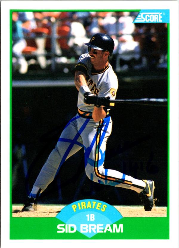 795103 Sid Bream Autographed Baseball Card - Pittsburgh Pirates 1989 Score No.48